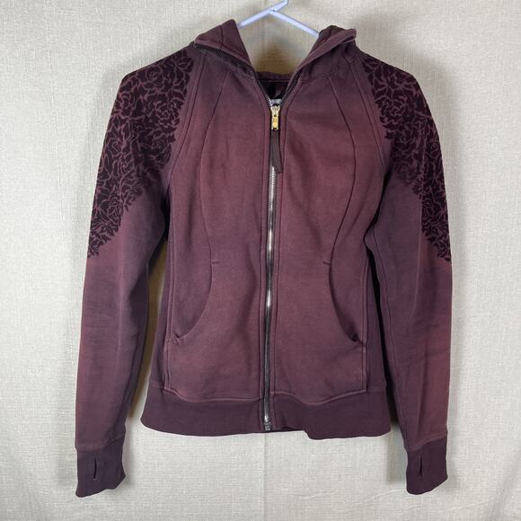 Lululemon Scuba Hoodie Floral Flock Womens Size 4 Plum Purple Full Zip Velvet - Picture 4 of 11